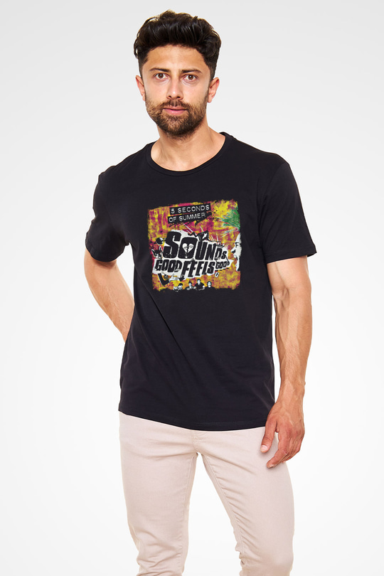 5 Seconds Of Summer Baskılı Unisex Siyah Tişört
