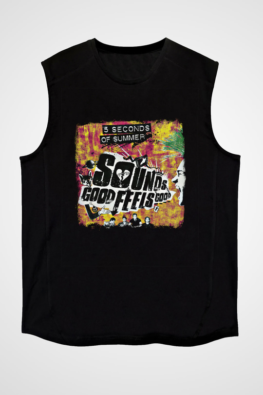 5 Seconds Of Summer Baskılı Unisex Siyah Kolsuz Tişört