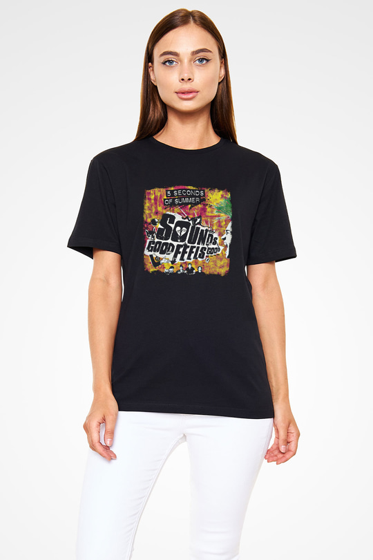 5 Seconds Of Summer Baskılı Unisex Siyah Tişört