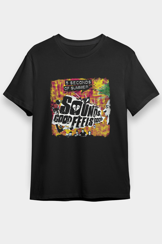 5 Seconds Of Summer Baskılı Unisex Siyah Tişört