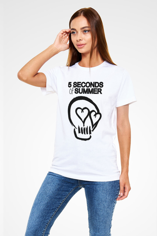5 Seconds Of Summer Skull Logo Beyaz Unisex Tişört T-Shirt - TişörtFabrikası