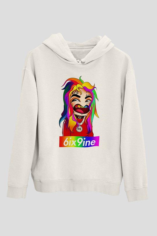 6ix9ine Baskılı Beyaz Unisex Kapüşonlu Sweatshirt
