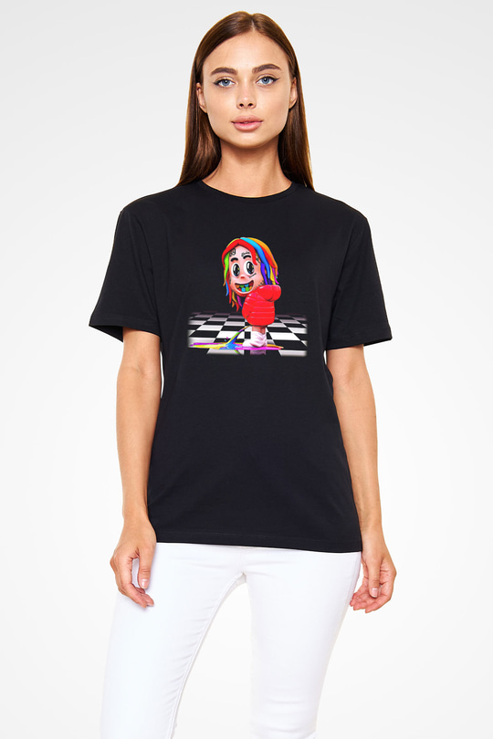 6ix9ine Baskılı Unisex Siyah Tişört - Tshirt