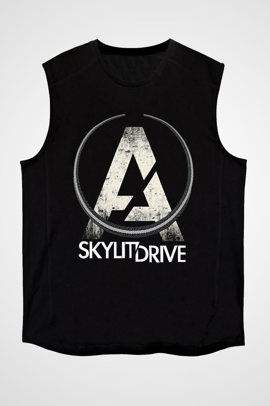 A Skylit Drive Baskılı Unisex Siyah Kolsuz Tişört - Tshirt