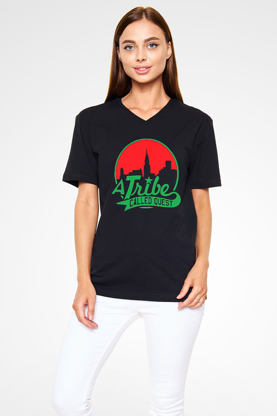 A Tribe Called Quest Baskılı Unisex Siyah V Yaka Tişört - Tshirt