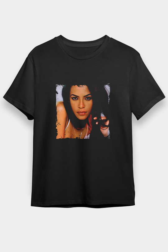 Aaliyah Baskılı Unisex Siyah Tişört