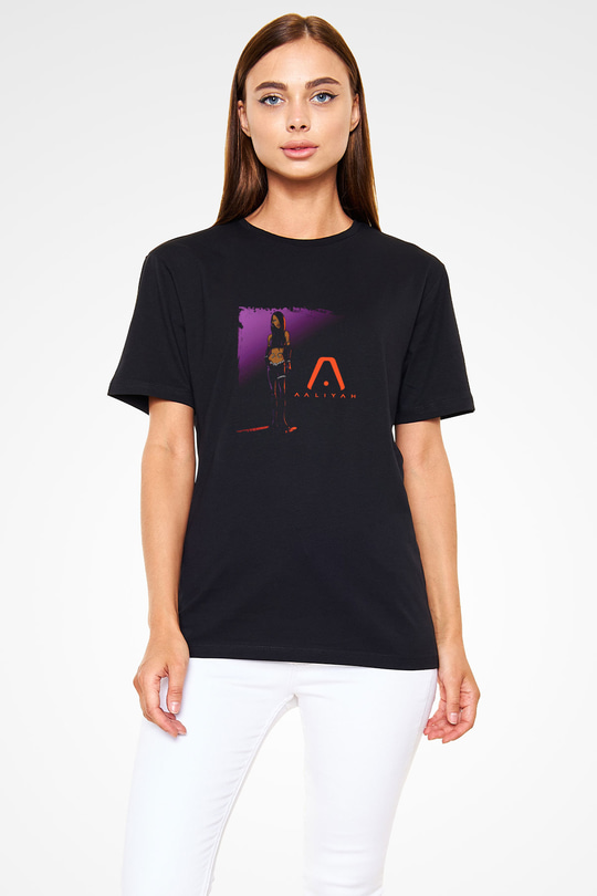 Aaliyah Baskılı Unisex Siyah Tişört