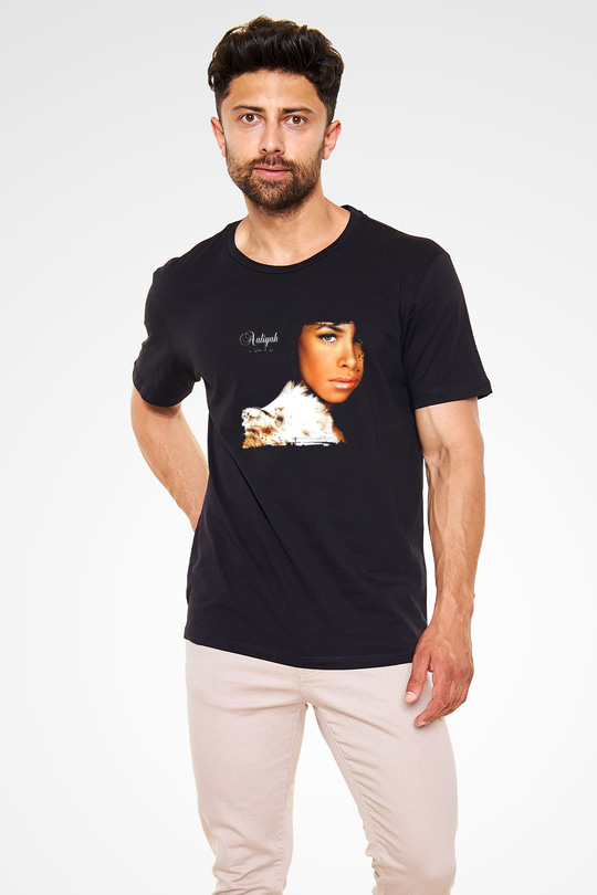 Aaliyah Baskılı Unisex Siyah Tişört
