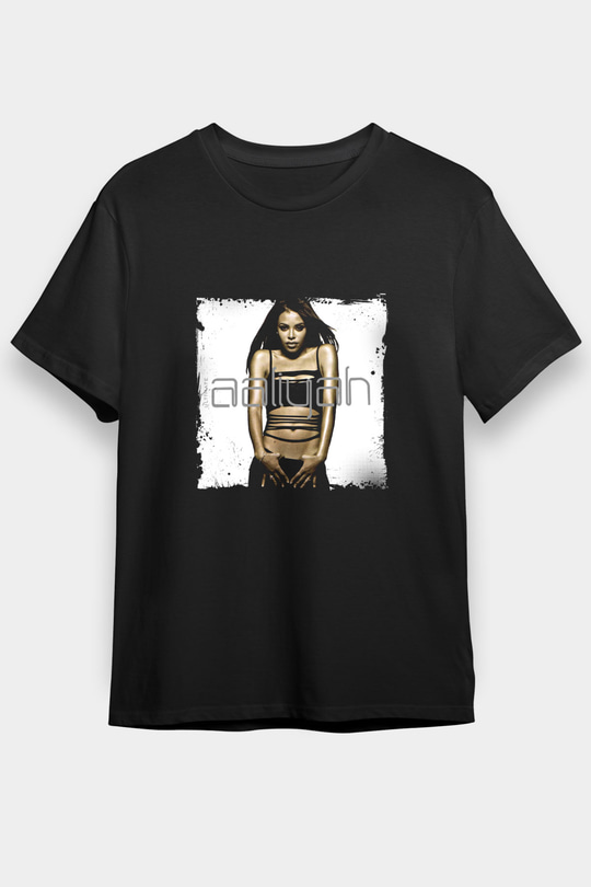 Aaliyah Baskılı Unisex Siyah Tişört
