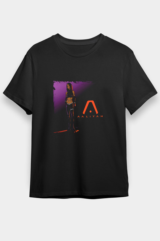 Aaliyah Baskılı Unisex Siyah Tişört