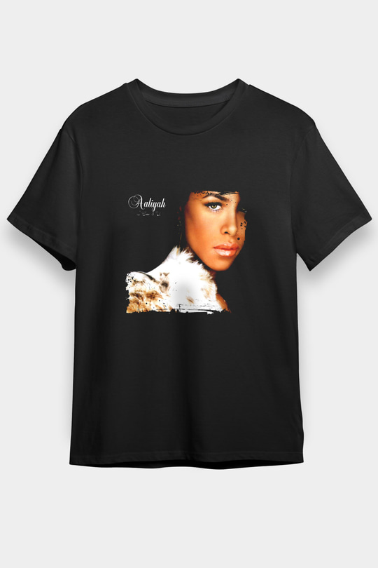Aaliyah Baskılı Unisex Siyah Tişört