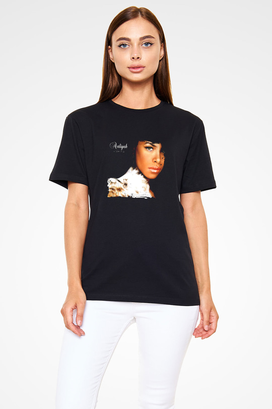 Aaliyah Baskılı Unisex Siyah Tişört
