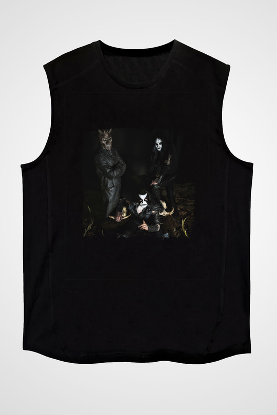 Abbath Baskılı Unisex Siyah Kolsuz Tişört