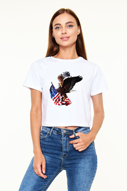 ABD Beyaz Croptop Tişört