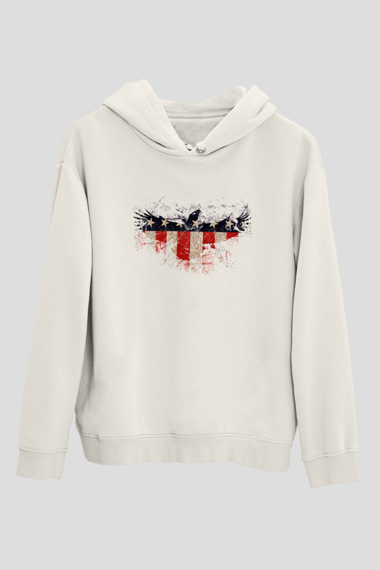 ABD Beyaz Unisex Kapşonlu Sweatshirt