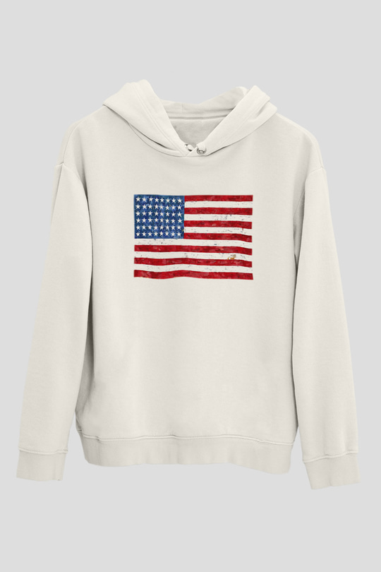 ABD Beyaz Unisex Kapşonlu Sweatshirt