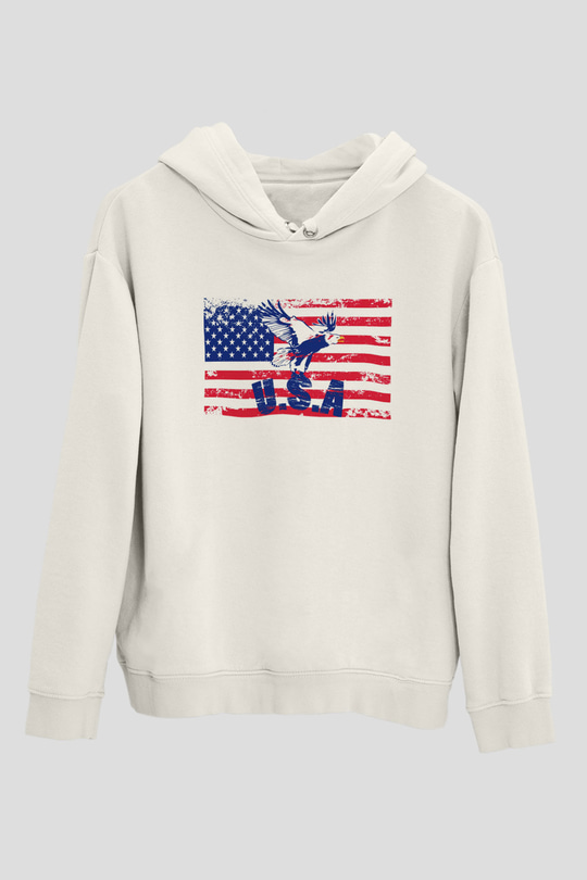 ABD Beyaz Unisex Kapşonlu Sweatshirt