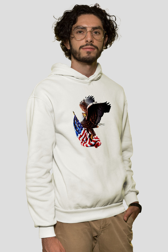 ABD Beyaz Unisex Kapşonlu Sweatshirt