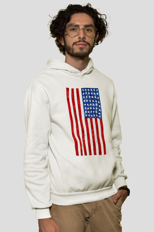 ABD Beyaz Unisex Kapşonlu Sweatshirt