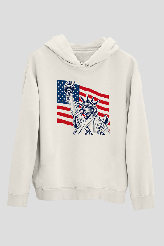 ABD Beyaz Unisex Kapşonlu Sweatshirt