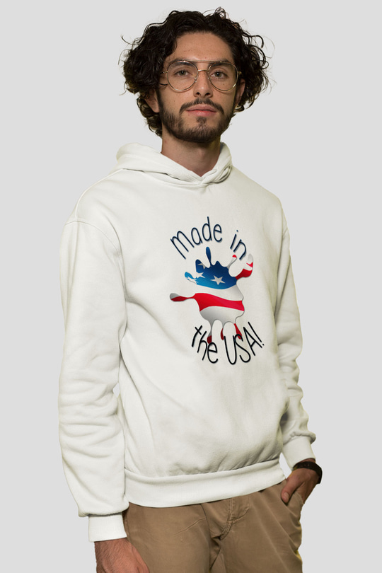 ABD Beyaz Unisex Kapşonlu Sweatshirt