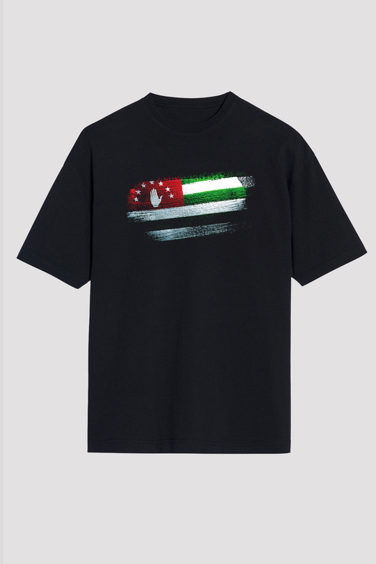 Abhazya - Abkhazia Bayrağı Baskılı Unisex Siyah Oversize Tişört