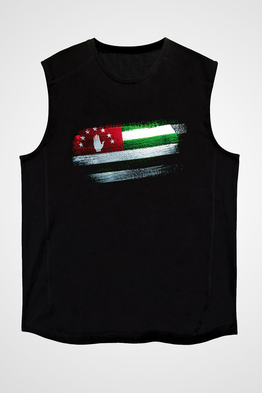 Abhazya - Abkhazia Bayrağı Baskılı Unisex Siyah Kolsuz Tişört