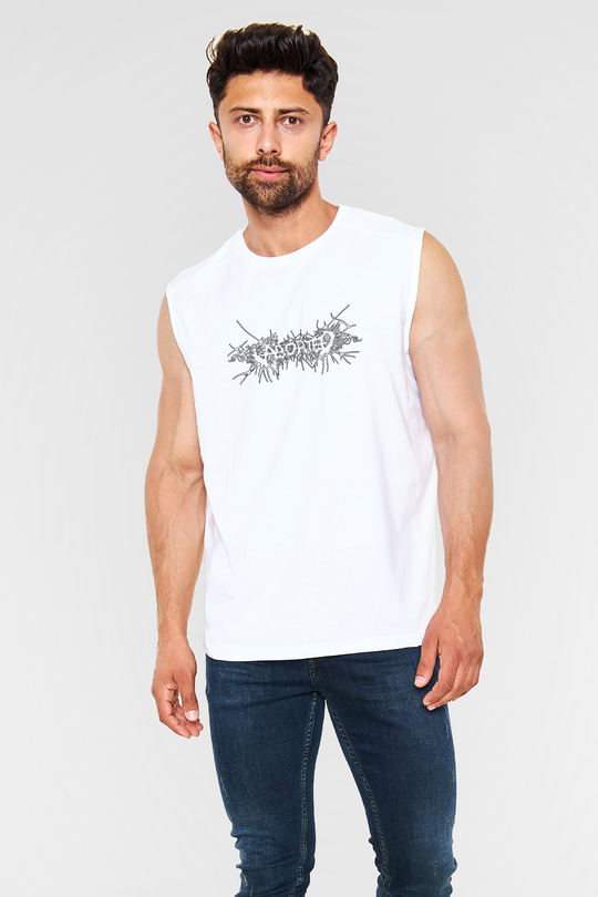 Aborted Baskılı Unisex Beyaz Kolsuz Tişört