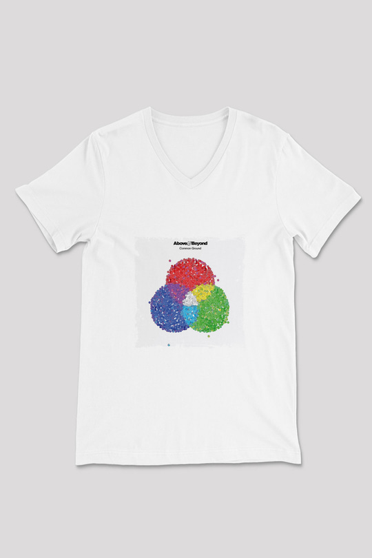 Above and Beyond Baskılı Beyaz V Yaka Unisex Tişört