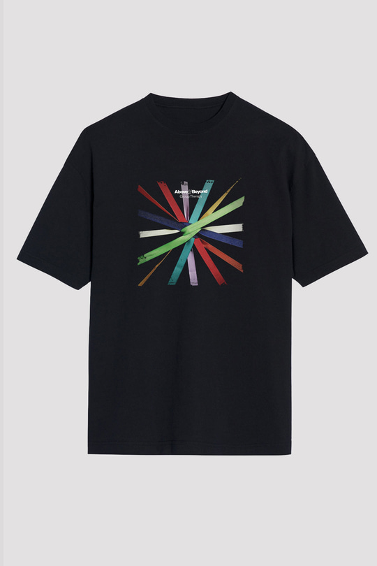 Above and Beyond Baskılı Unisex Oversize Siyah Tişört