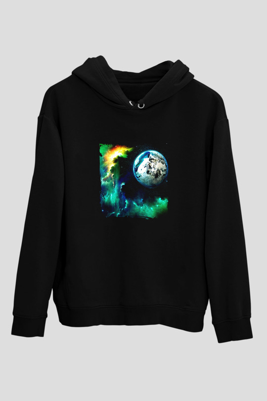 Above and Beyond Baskılı Unisex Siyah Hoodie