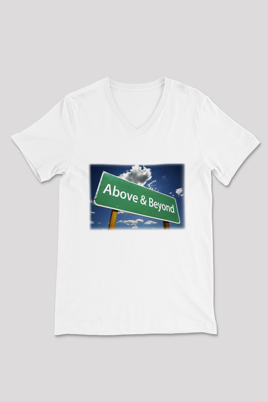Above and Beyond Beyaz Unisex V Yaka Tişört T-Shirt