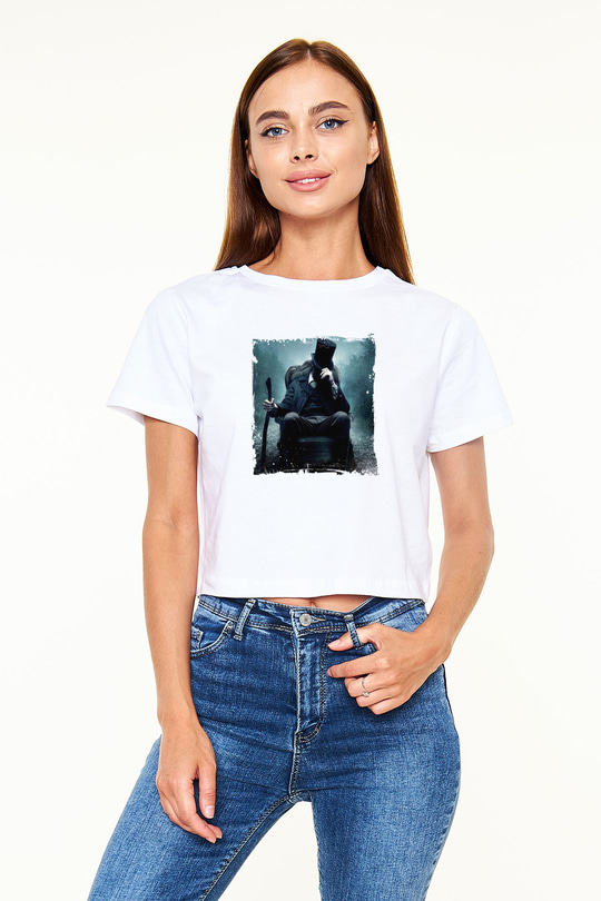 Abraham Lincoln Baskılı Beyaz Kadın Crop Top Tişört