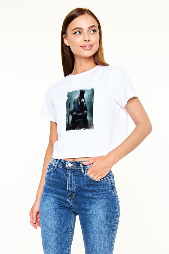Abraham Lincoln Baskılı Beyaz Kadın Crop Top Tişört