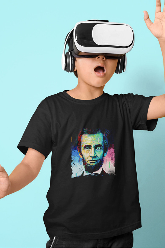 Abraham Lincoln Baskılı Unisex Siyah Çocuk Tişört