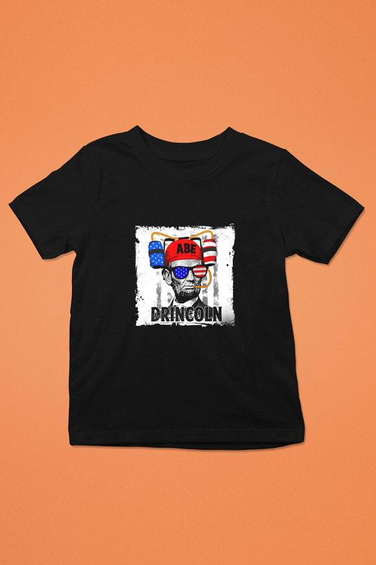 Abraham Lincoln Baskılı Unisex Siyah Çocuk Tişört