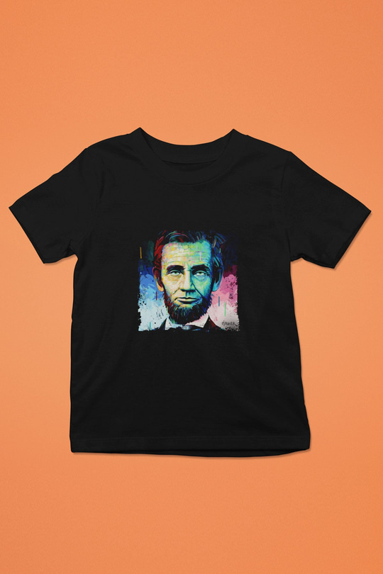 Abraham Lincoln Baskılı Unisex Siyah Çocuk Tişört
