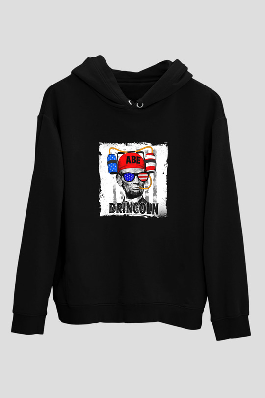 Abraham Lincoln Baskılı Unisex Siyah Hoodie