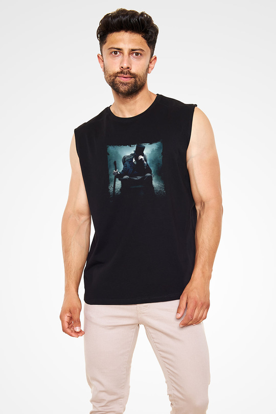 Abraham Lincoln Baskılı Unisex Siyah Kolsuz Tişört