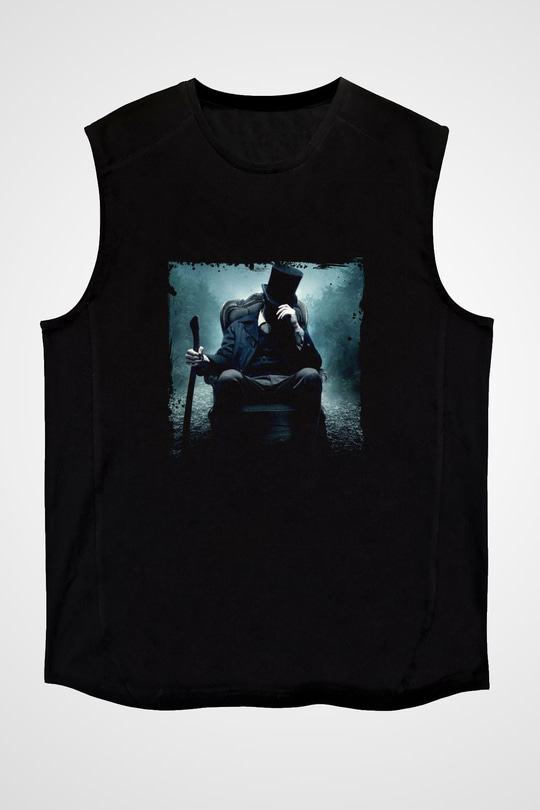 Abraham Lincoln Baskılı Unisex Siyah Kolsuz Tişört