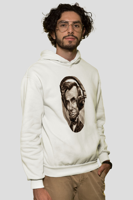 Abraham Lincoln Beyaz Unisex Kapşonlu Sweatshirt