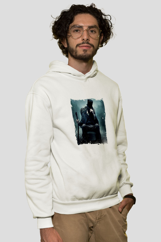 Abraham Lincoln Unisex Baskılı Beyaz Kapüşonlu Sweatshirt