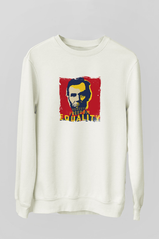 Abraham Lincoln Unisex Baskılı Beyaz Sweatshirt