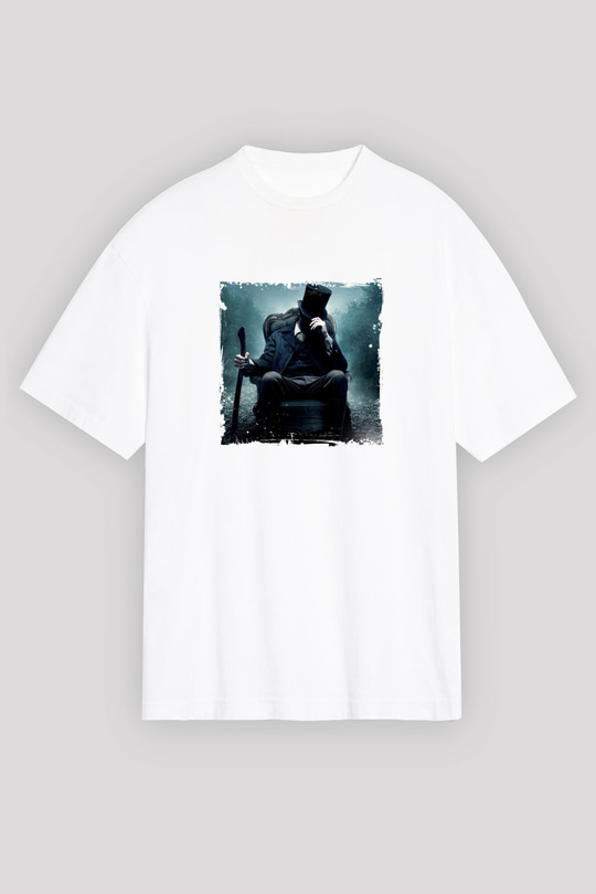 Abraham Lincoln Oversize Baskılı Beyaz Tişört