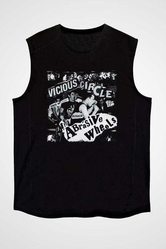 Abrasive Wheels Baskılı Unisex Siyah Kolsuz Tişört - Tshirt