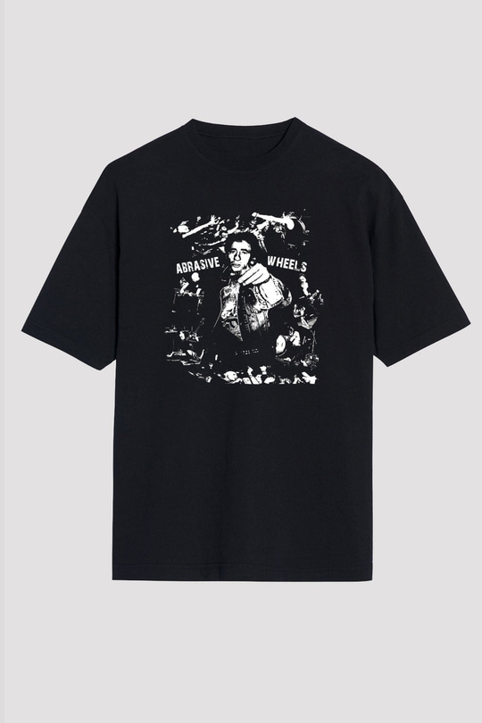 Abrasive Wheels Baskılı Unisex Siyah Oversize Tişört - Tshirt