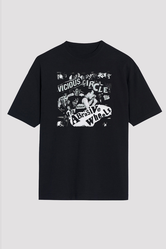 Abrasive Wheels Baskılı Unisex Siyah Oversize Tişört - Tshirt