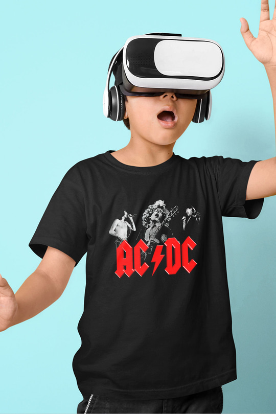 AC DC Angus Young Baskılı Siyah Unisex Çocuk Tişört