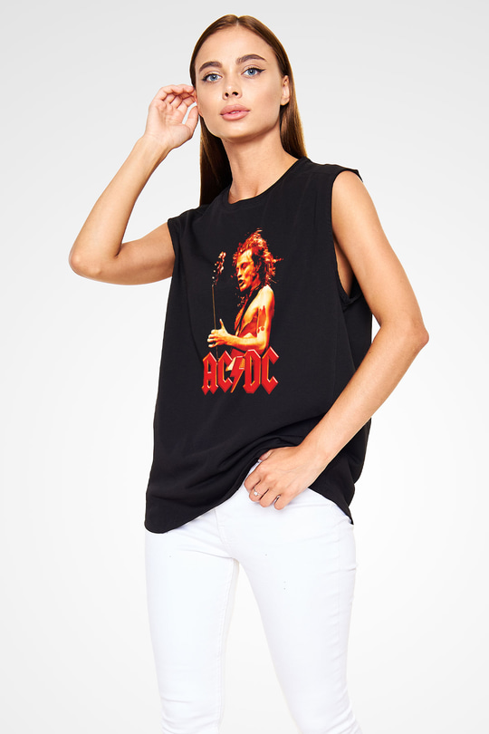 AC DC Angus Young Siyah Unisex Kolsuz Tişört