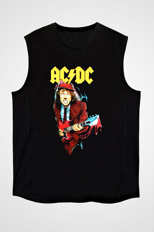 AC DC Angus Young Siyah Unisex Kolsuz Tişört